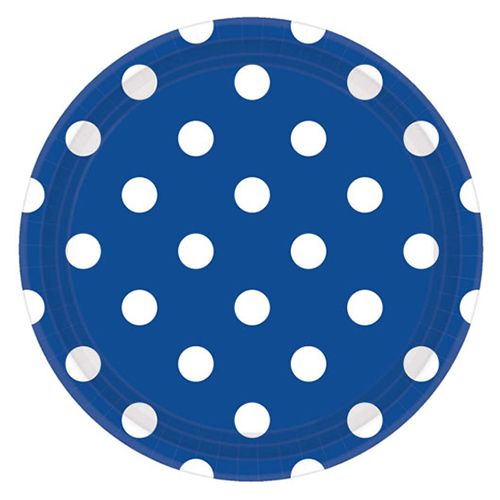 Amscan - Polka Dots Paper Plates 9" 8pcs - Bright Royal Blue