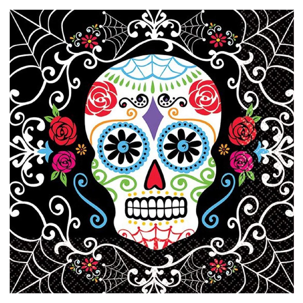 Party Centre - Day of The Dead Beverage Napkin Pack of 36