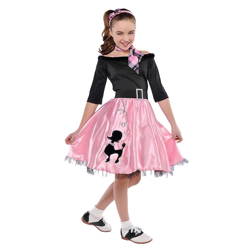 Party Centre - Child Miss Sock Hop Costume - Pink & Black