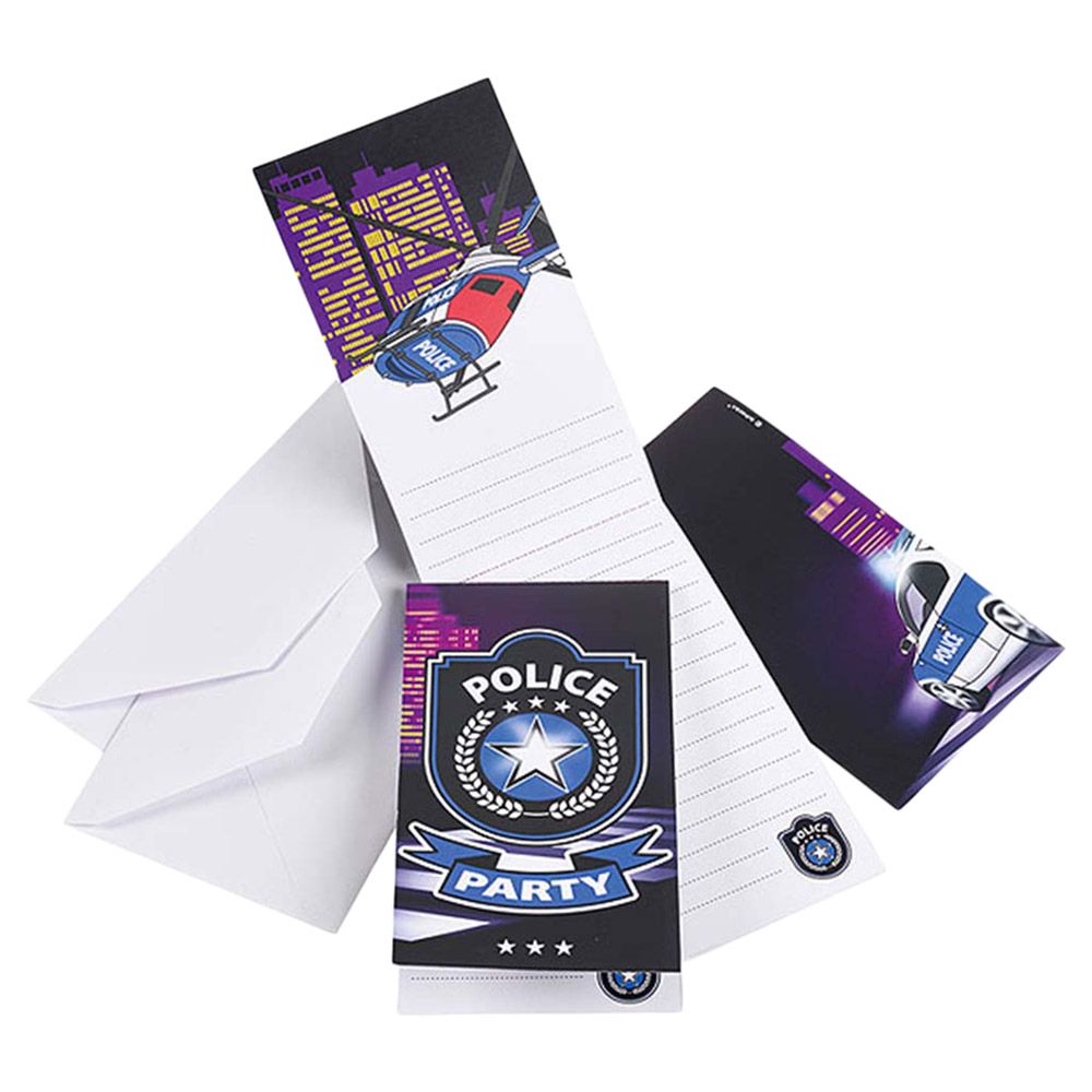 Party Centre - Police Invitation Cards & Envelopes (8pcs)