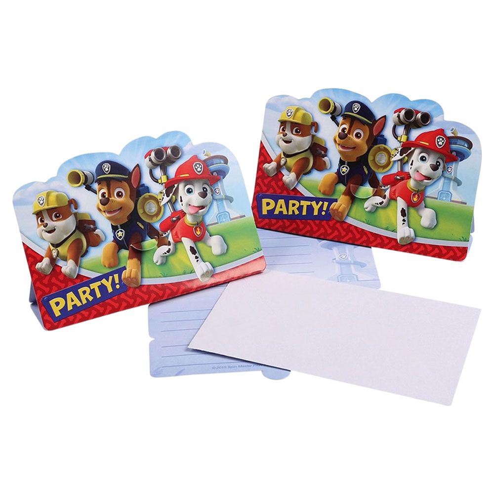Party Centre - Paw Patrol Invitations & Envelopes - Pack of 8