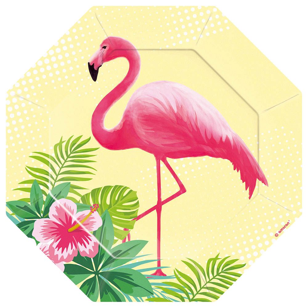 Flamingo Paradise Paper Plates 8Pc - Yellow