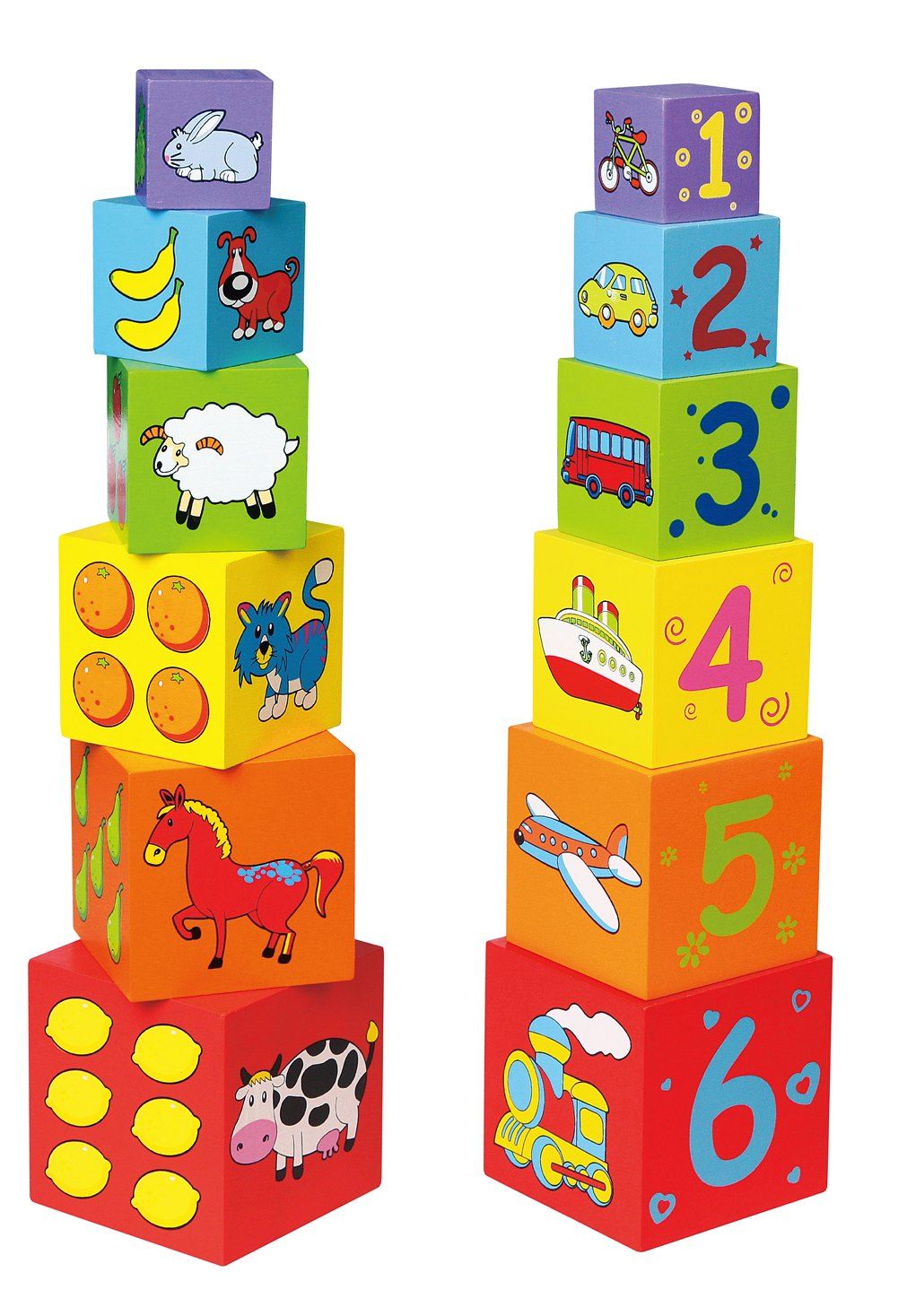 Viga - Nesting & Stacking Blocks - Montessori Toy - Numbers Animals Vehicles Fruits