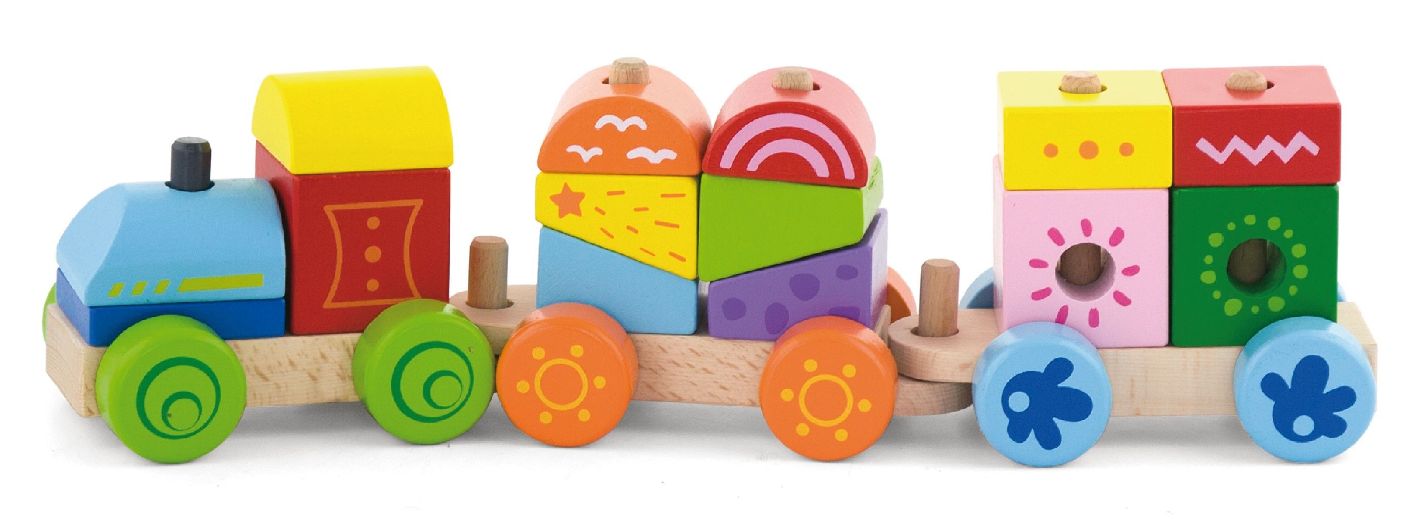 Viga - Wooden Stacking Train - 14pcs - Montessori Pull Toy