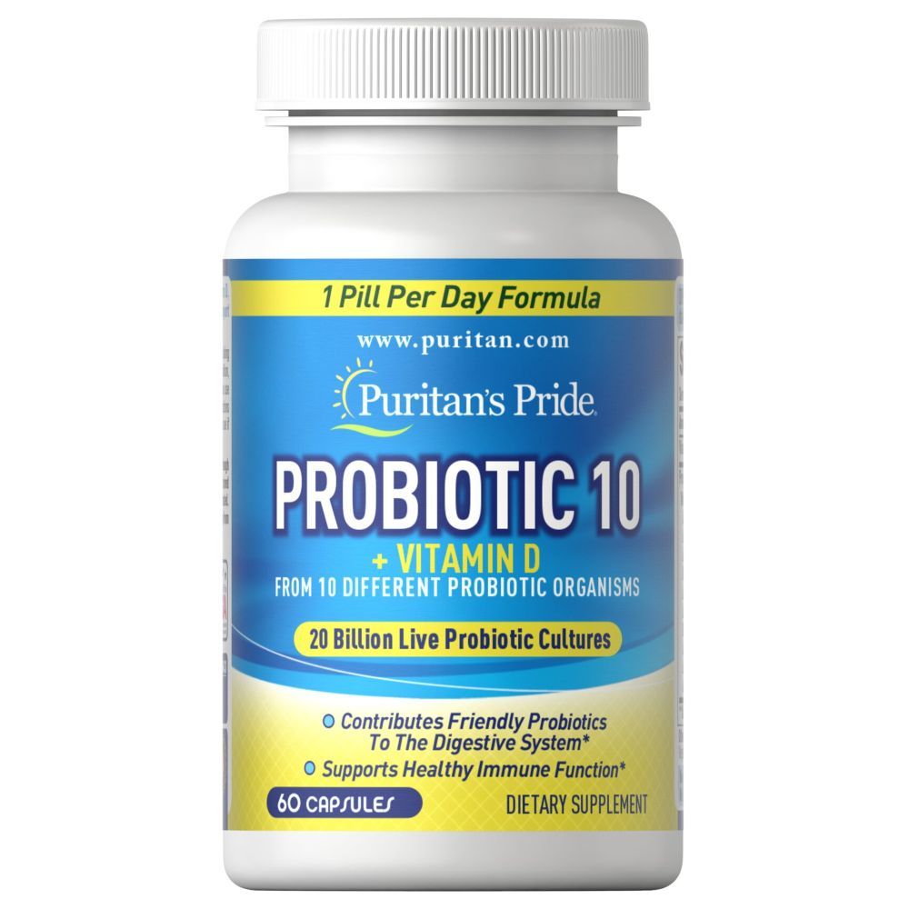 Puritan Pride - Probiotic 10 w/ Vitamin D Dietary Supplements - 60 Capsules