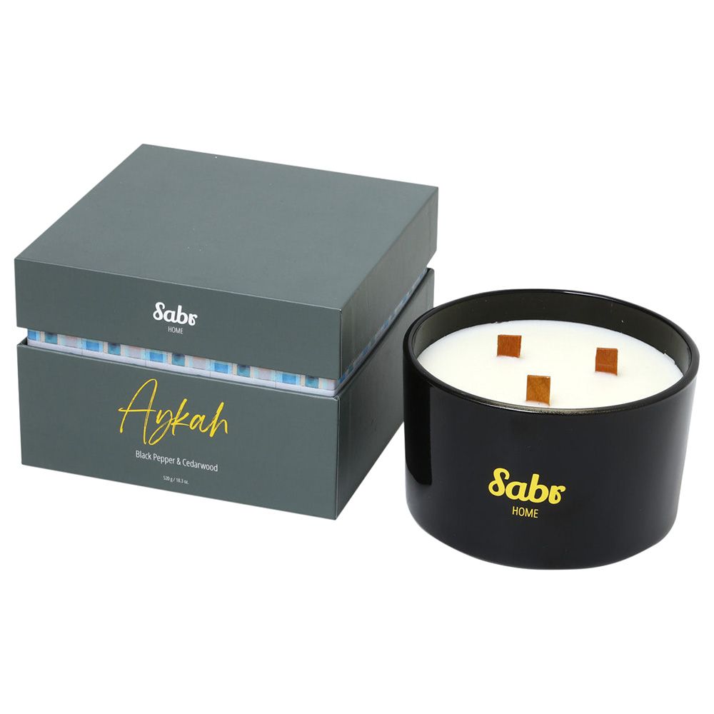 Sabr - Aykah Wood Wick Candle - Black Pepper & Cedarwood - 520G