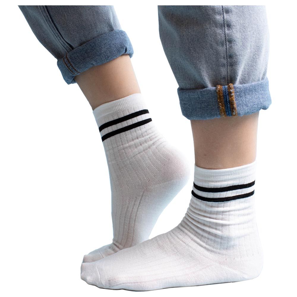 Prickly Pear White Athletic Sock With Black Stripes