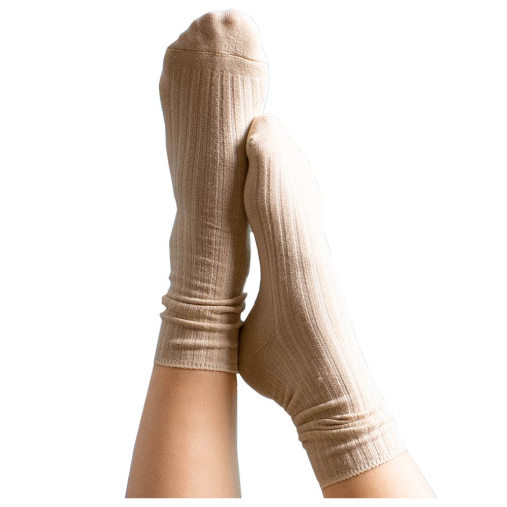 Prickly Pear Beige Ribbed Crew Boot Sock