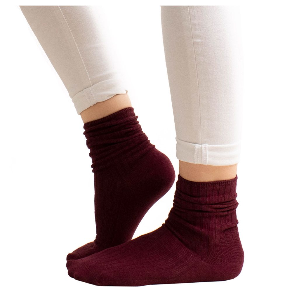 Prickly Pear Burgundy Ribbed Crew Boot Sock