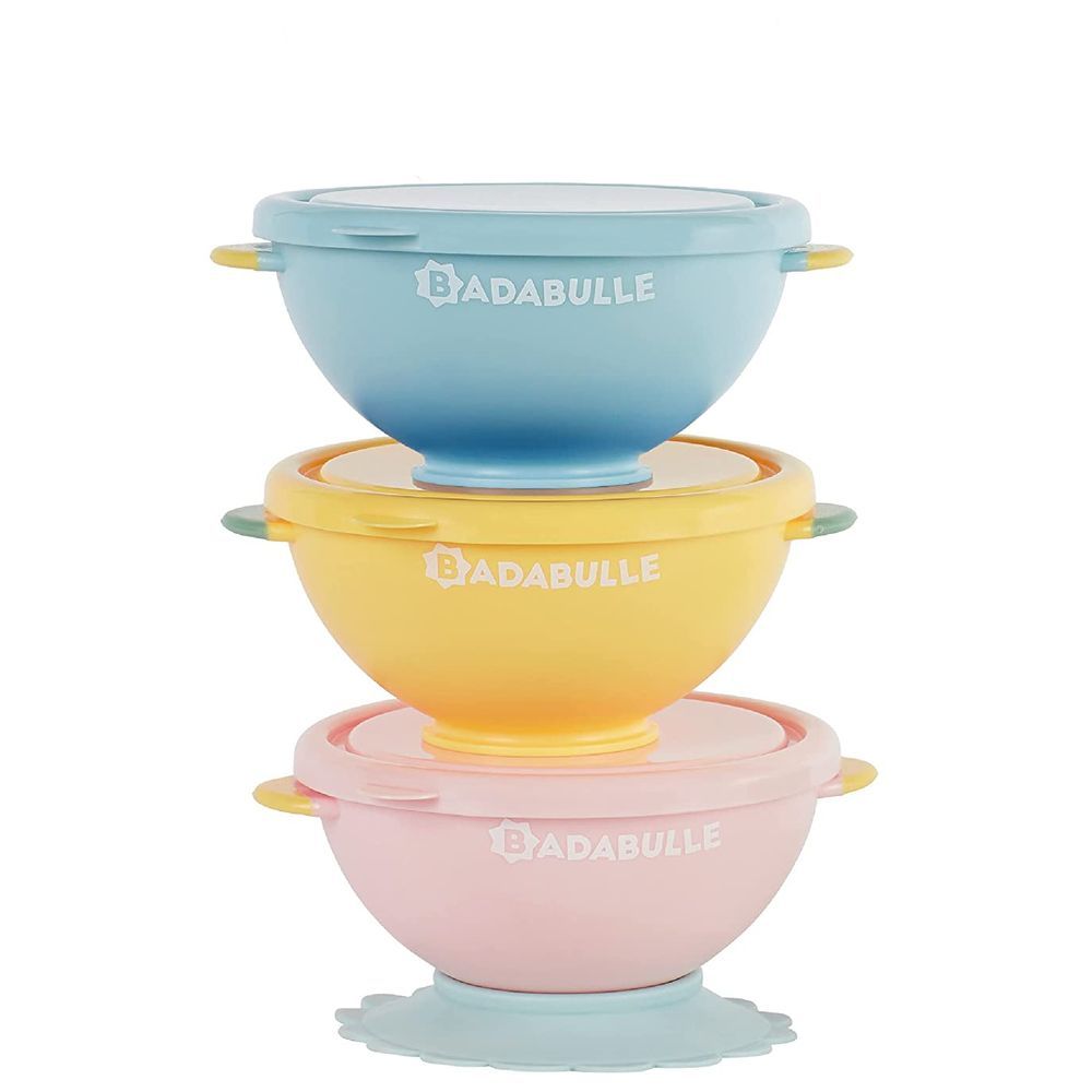 Badabulle - Funcolors Bowls W/ Lid & Suction Base 330ml - 3pcs