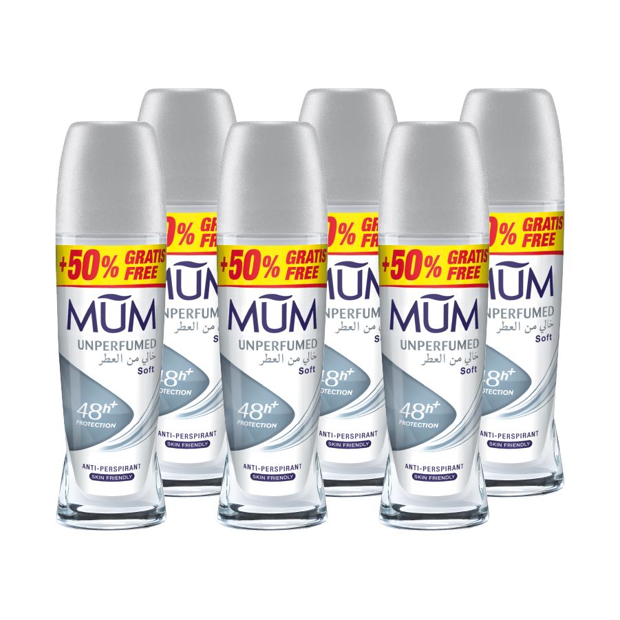 Mum - Deodorant Roll On Unperfumed Ideal For Sensitive Skin - Pack Of 6 - Each 75 ml
