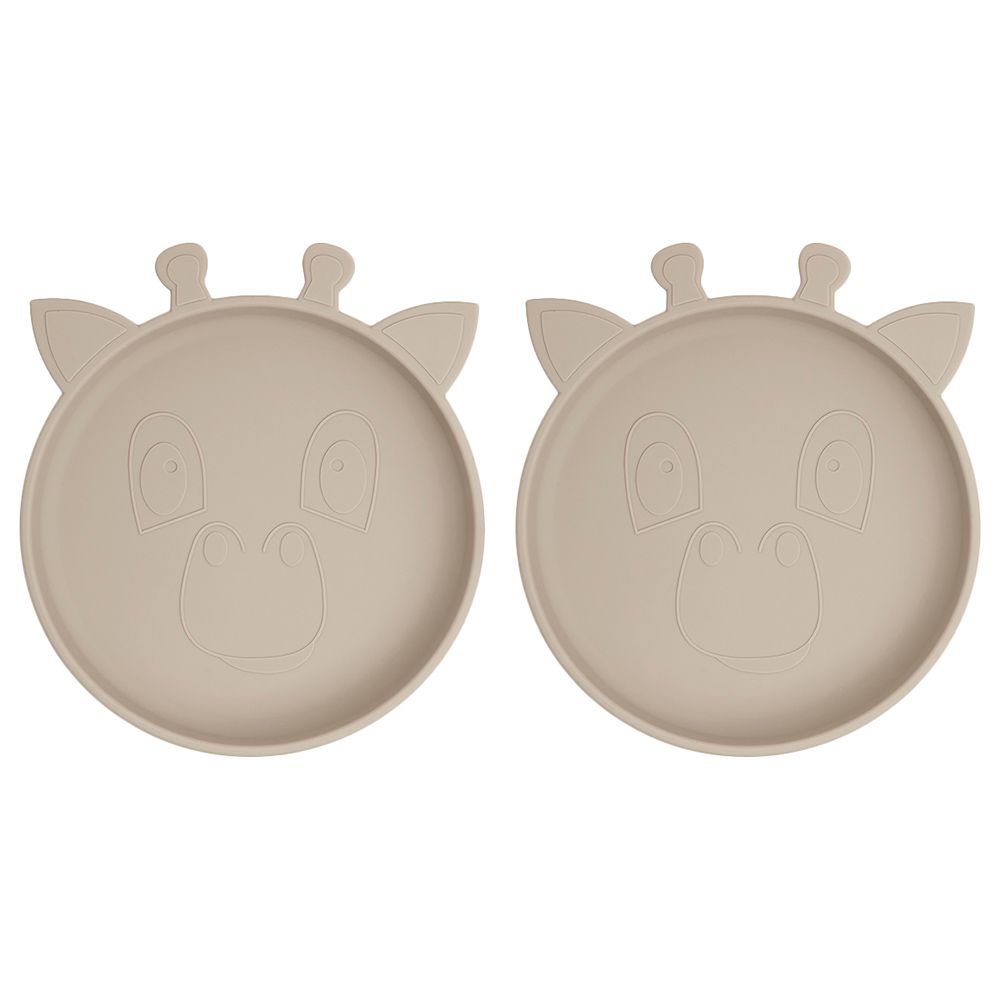 Nuuroo - Akila Silicone Giraffe Plate Pack of 2 - Cobblestone