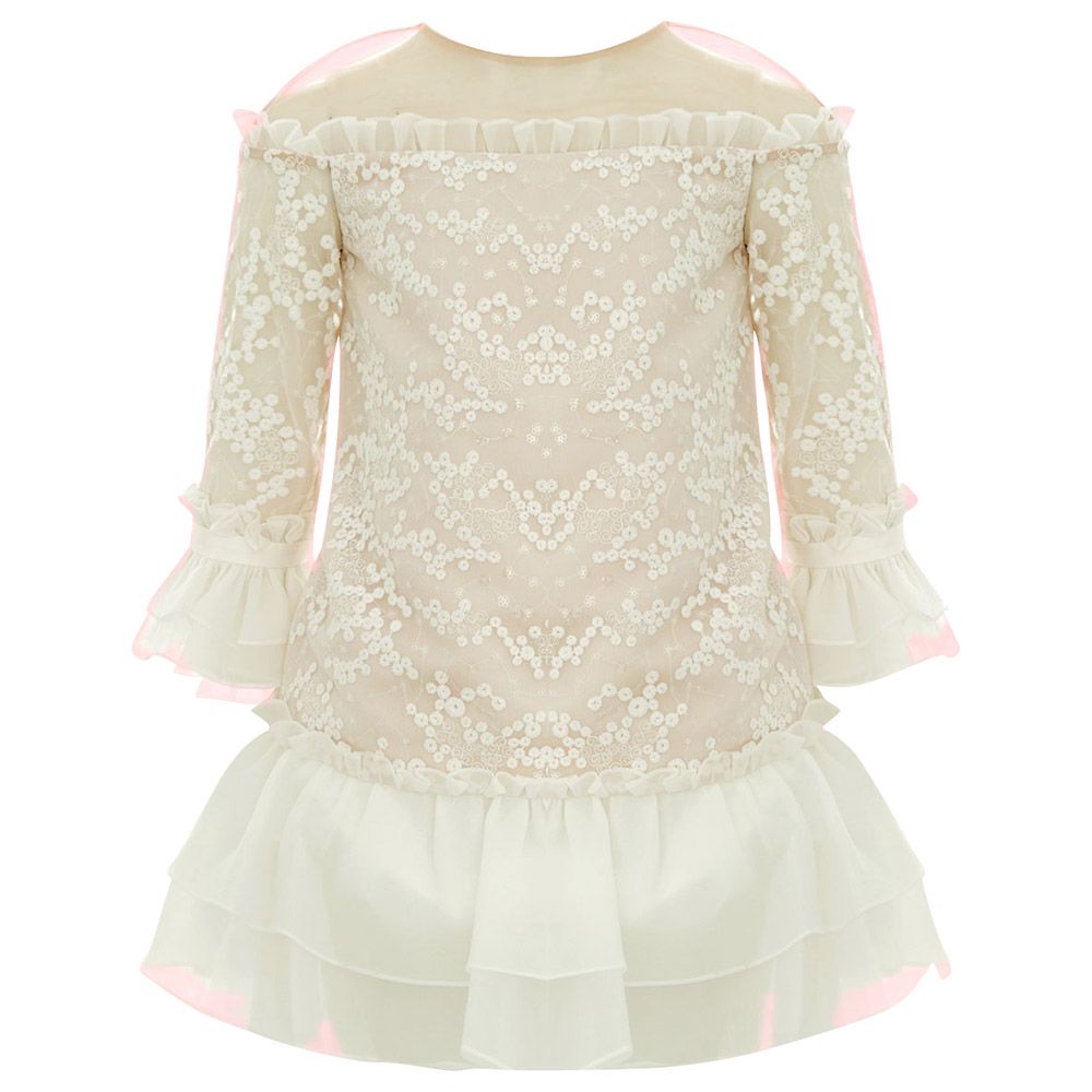 Baby Doll - Embroidery Short Dress With Sequence - Ivory
