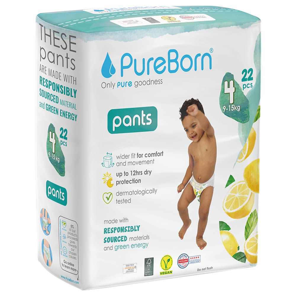 Pureborn - Single Pack Pull Ups 9-15kg Size 4 - 22pcs - Assorted