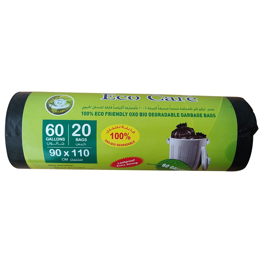 Eco Care - Black Garbage Bag Roll - 20 Bags - 60 Gallon