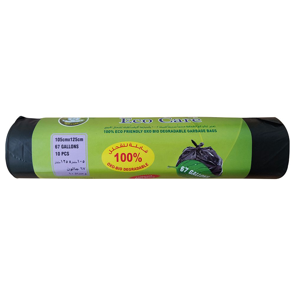 Eco Care - Black Garbage Bag Roll - 10 Bags- 67 Gallon