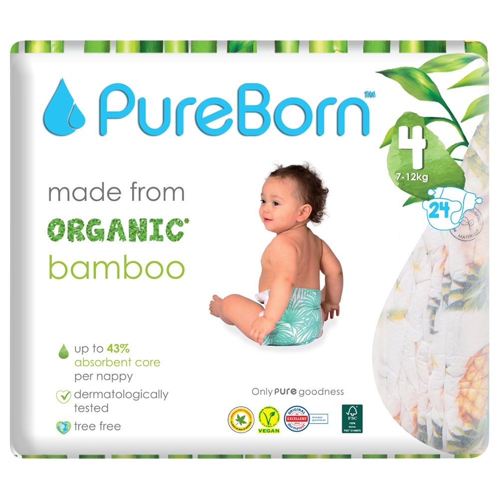 Pureborn - Single Pack Nappies 7-12kg Size 4 - 24pcs - Daisy 