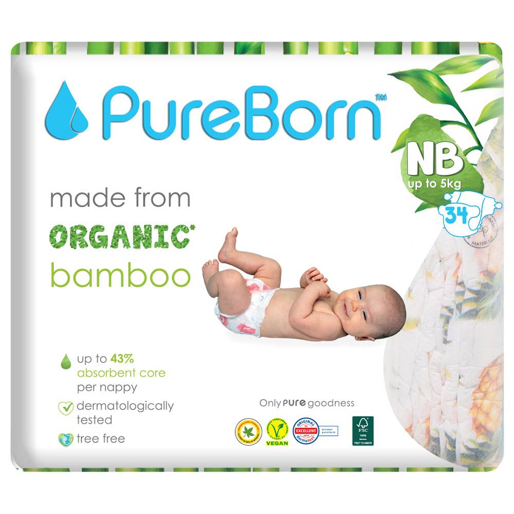 Pureborn Size 2 Singles 3-6kg 32's Nappy 1 x 6 Bundle - Assorted