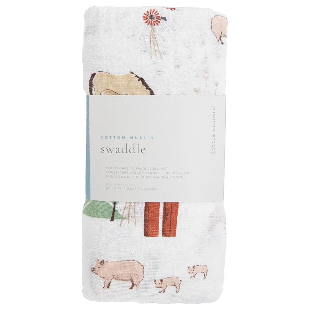 Little Unicorn - Cotton Muslin Swaddle - Farmyard
