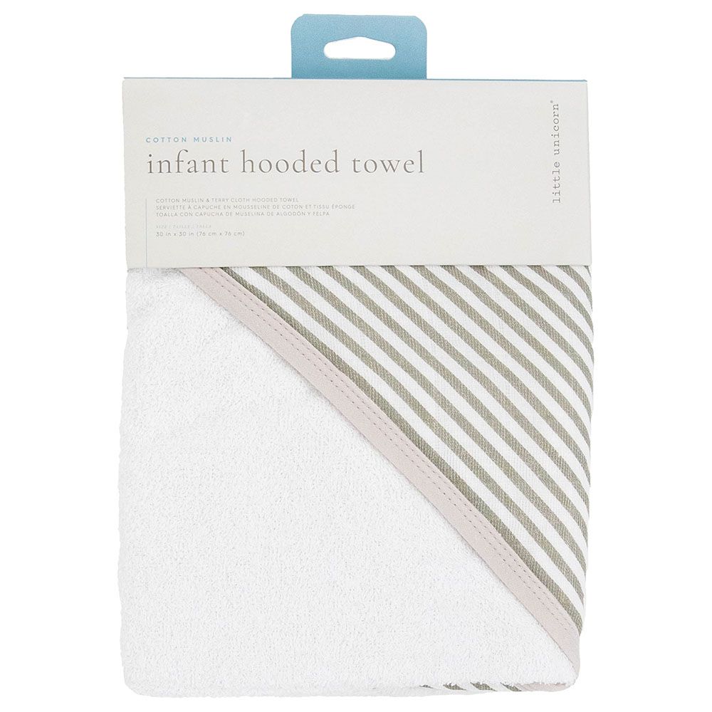 Little Unicorn - Cotton Muslin Hooded Infant Towel - Grey Stripe