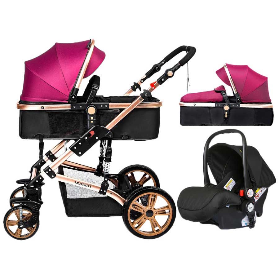 Teknum 3-in-1 Pram Stroller Story - Wine + Infant Car Seat