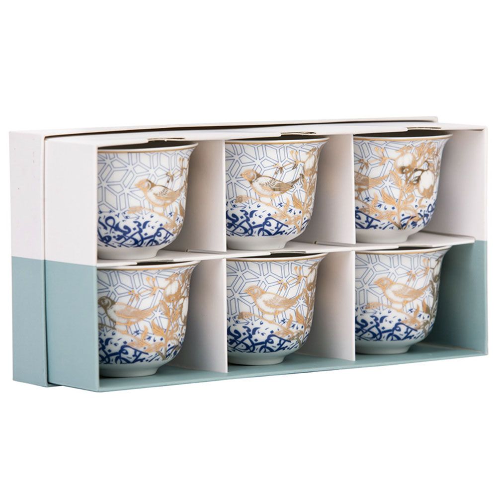 Silsal - Set of 6 Kunooz Arabic Coffee Cups - Blue/Gold