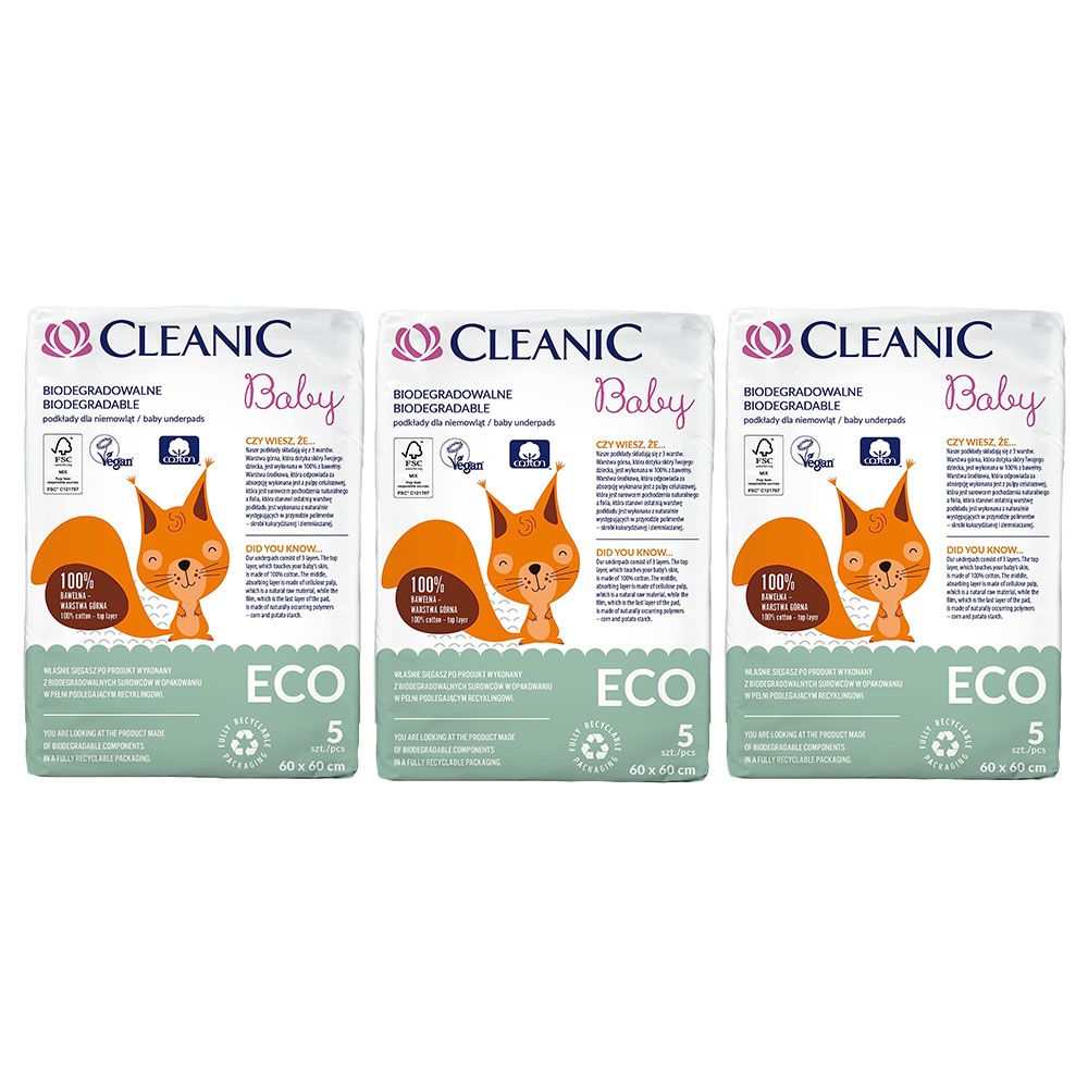 Cleanic - Eco Recyclable Underpads For Babies 5pcs - Pack of 3