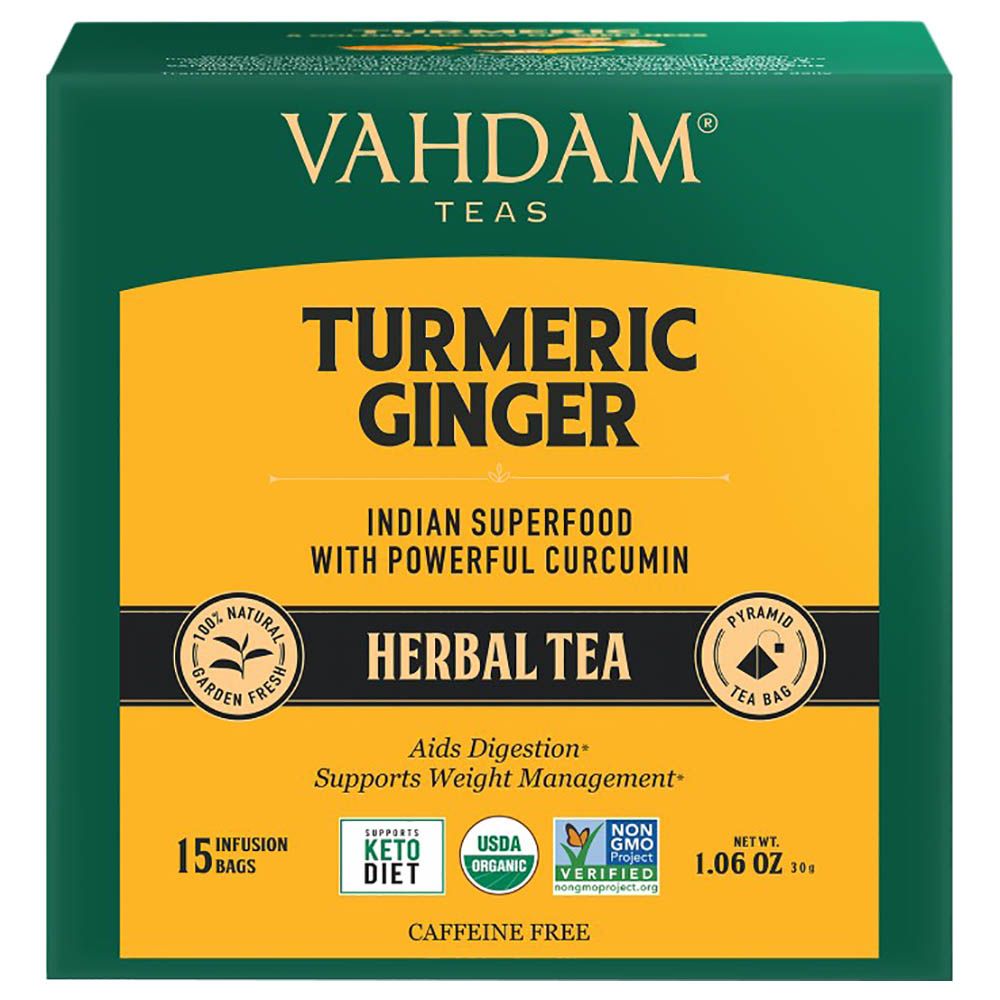 Vahdam - Turmeric Ginger Herbal Tea Tisane - 30g - 15 Tea Bags
