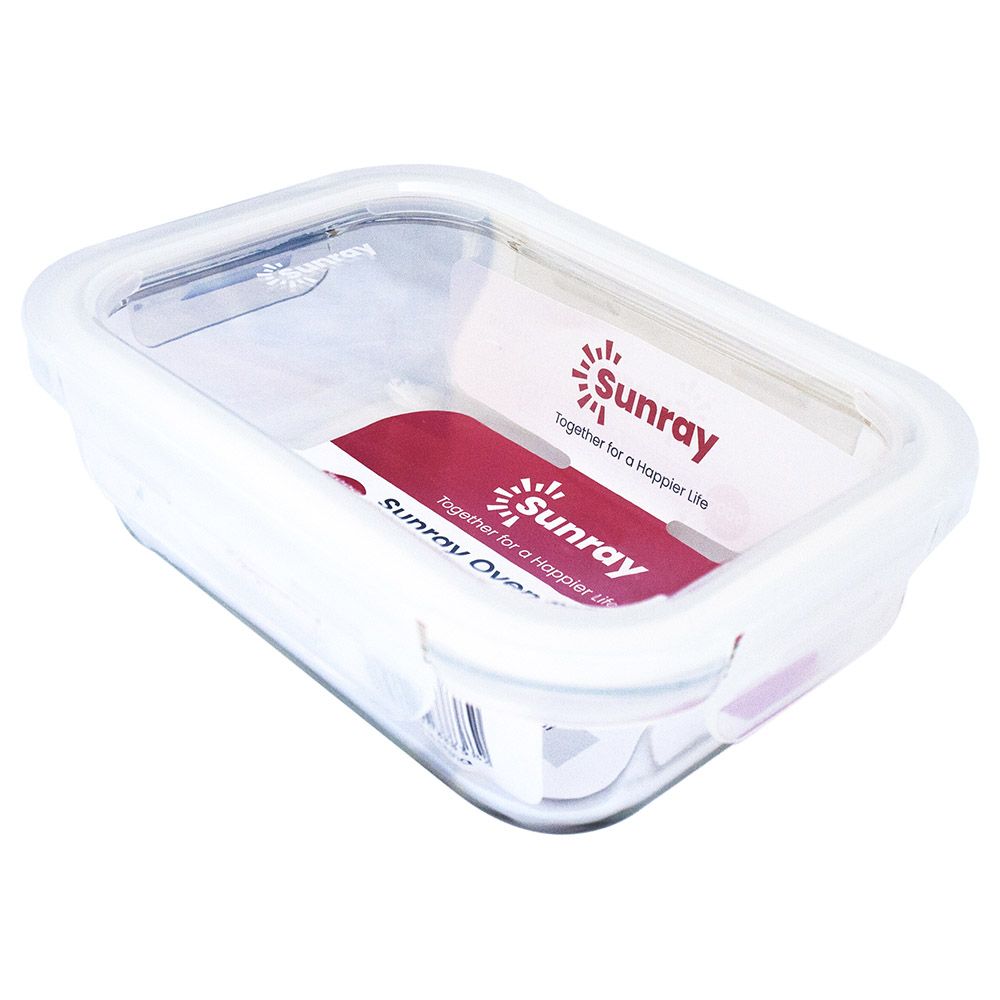 صن راي - حافظة طعام - مستطيل - زجاج - 640 مل