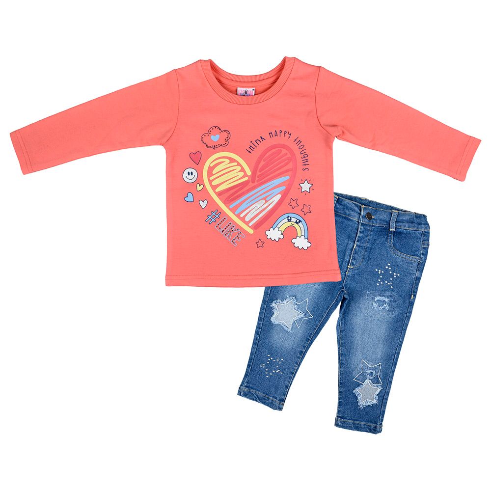 Smart Baby - 2pc-Set - Baby Girl Top W/Pants - Coral/Blue