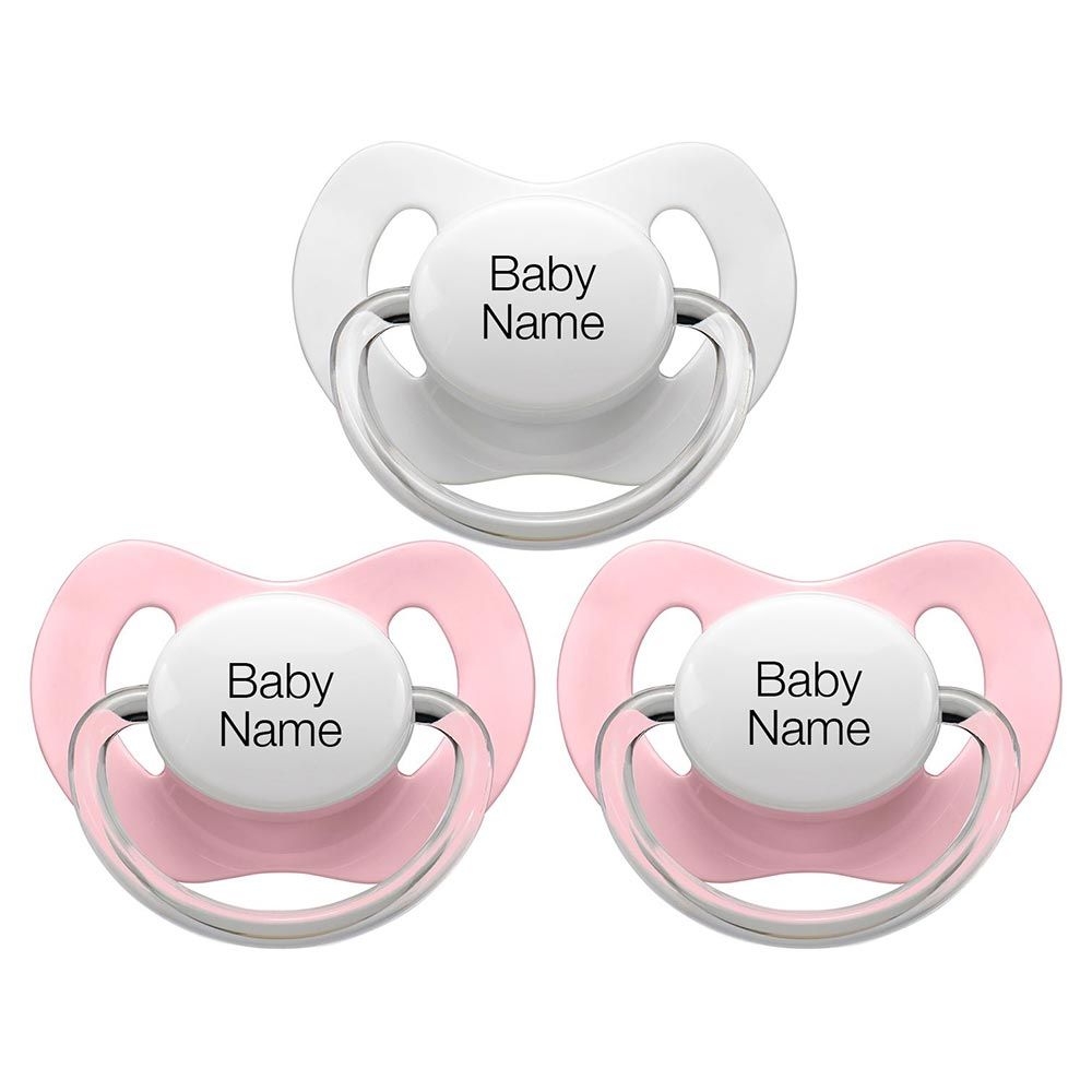 Littlemico Personalised Pacifiers 3 Pcs - Pink/White 0-6M