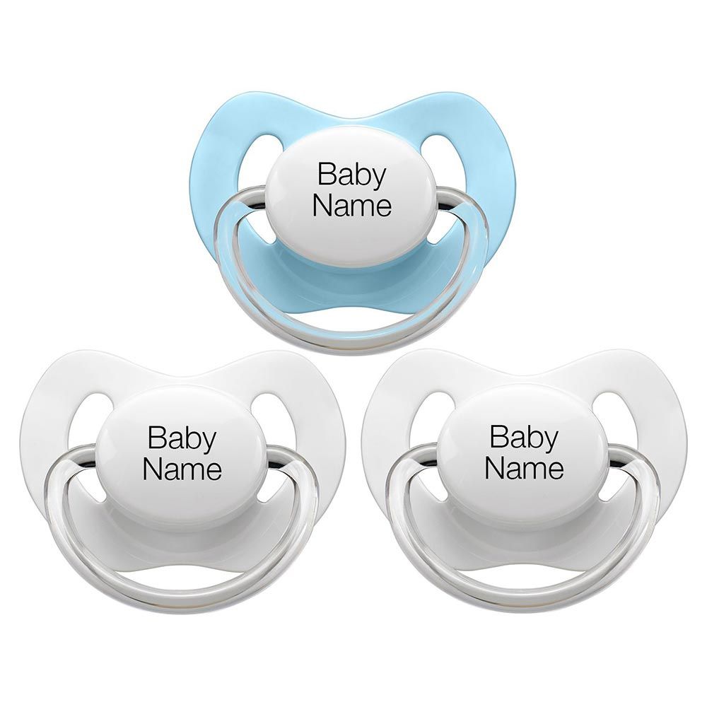 Littlemico Personalised Pacifiers 3 Pcs - White/Blue 0-6M