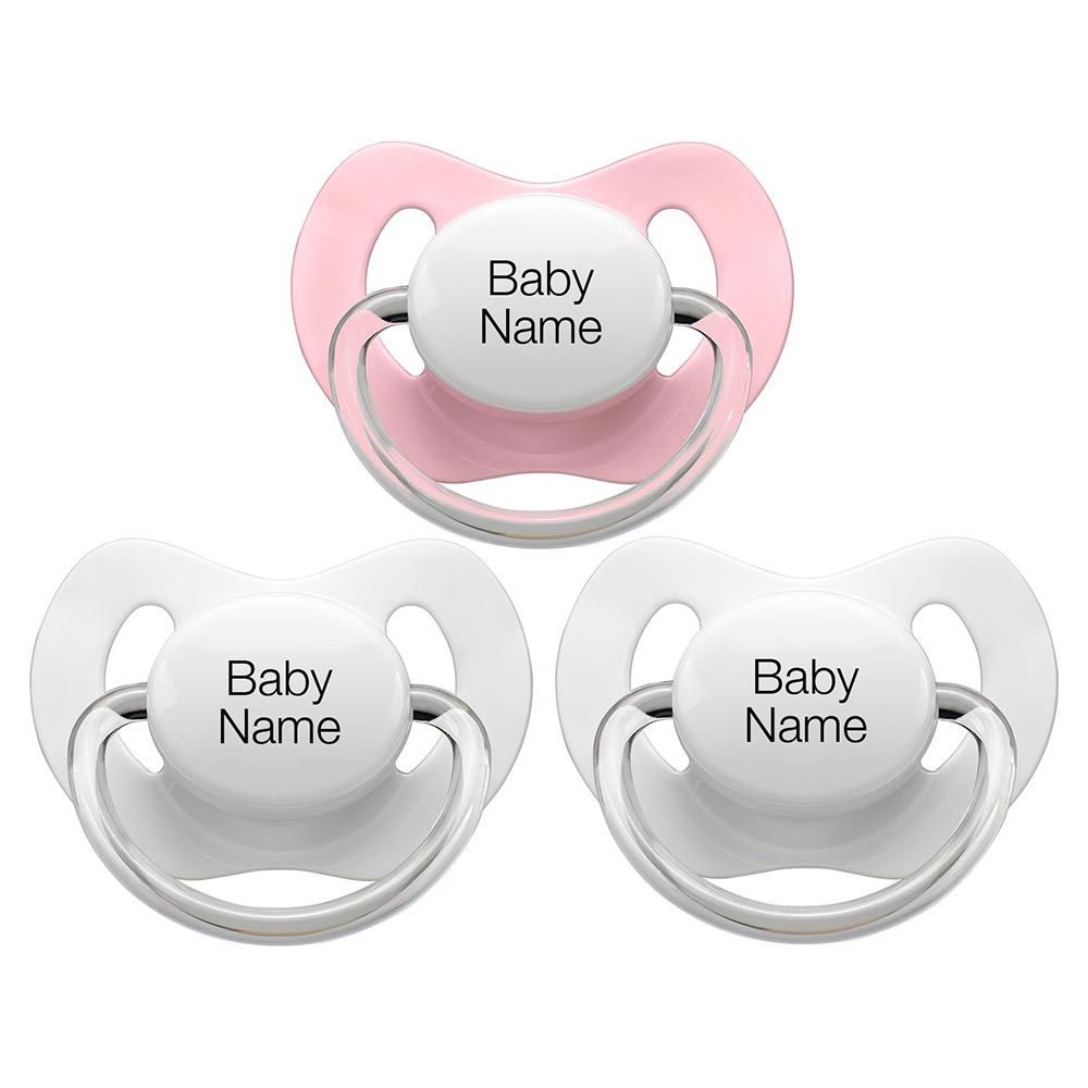 Littlemico Personalised Pacifiers 3 Pcs - White/Pink 0-6M