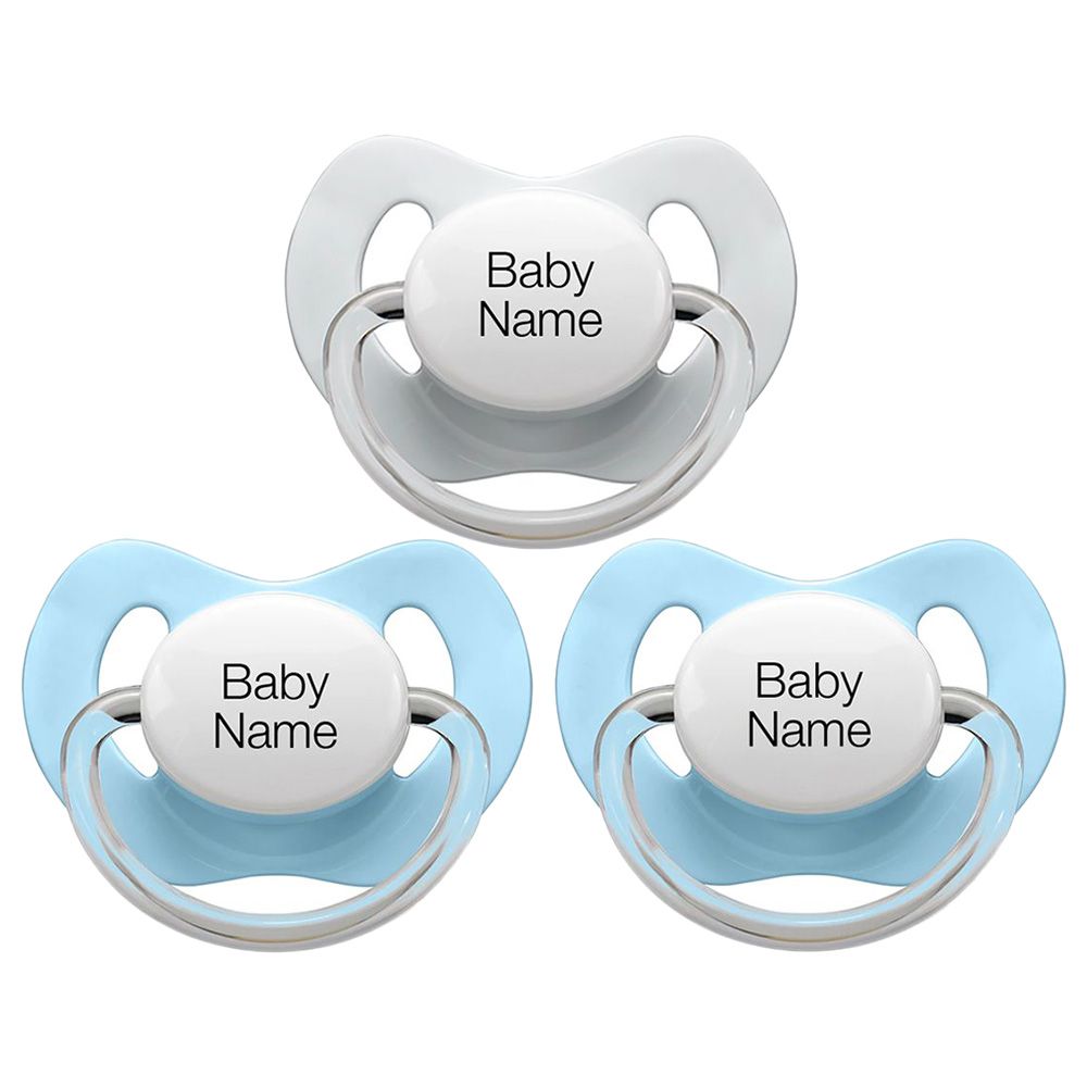 Littlemico - Personalised Pacifiers 0-6M 3pc - Blue/Grey