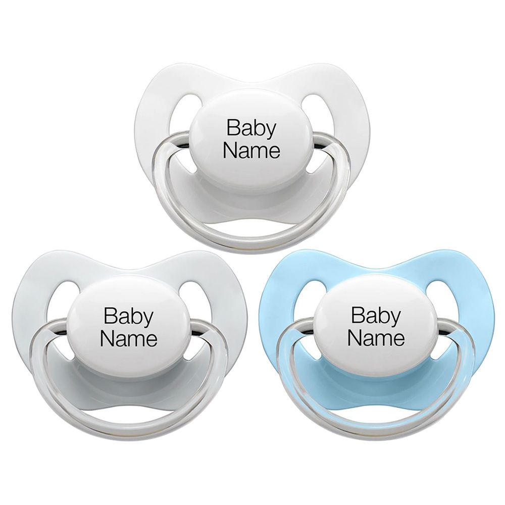 Littlemico - Personalised Pacifier 0-6M 3pc-Grey/Blue/White