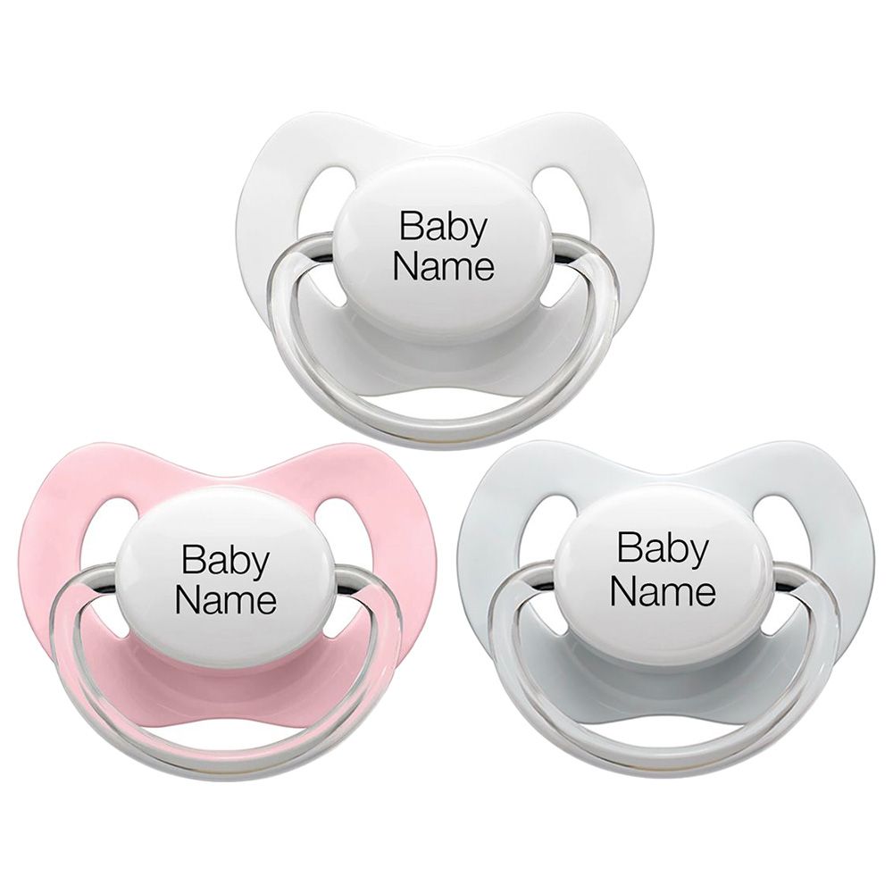 Littlemico - Personalised Pacifier 0-6M 3pc-Grey/Pink/White