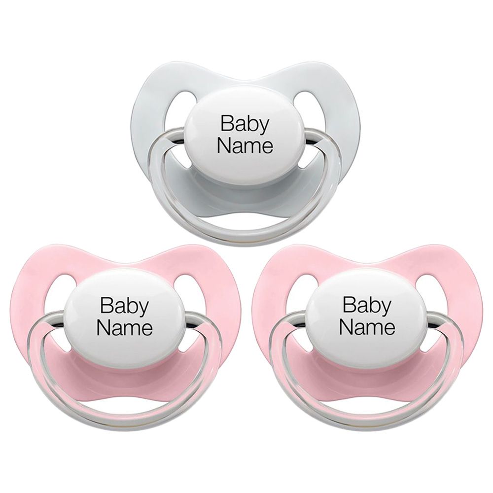 Littlemico - Personalised Pacifiers 0-6M 3pc - Pink/Grey
