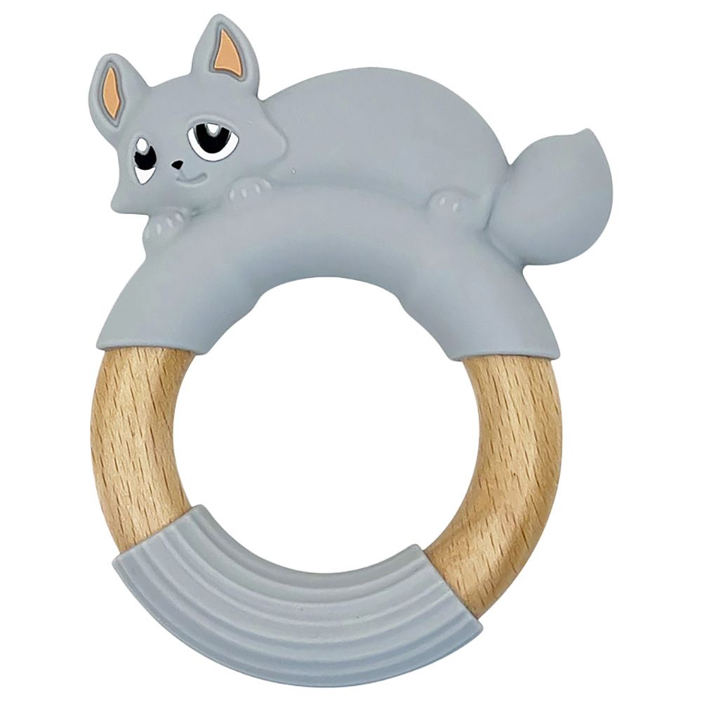 Littlemico - Fox Silicone And Wood Teether - Grey