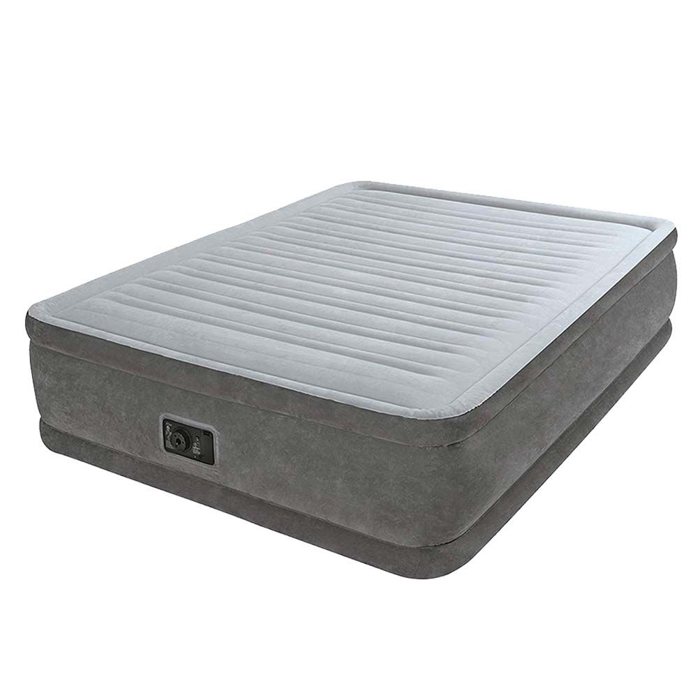 Intex - Queen Comfort Plush Airbed with Electric Pump - Grey