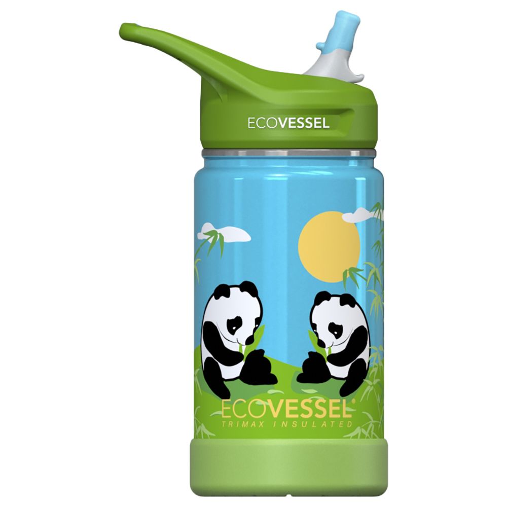 EcoVessel - Frost Kids Insulated Bottle 355ml + Straw - Pandas