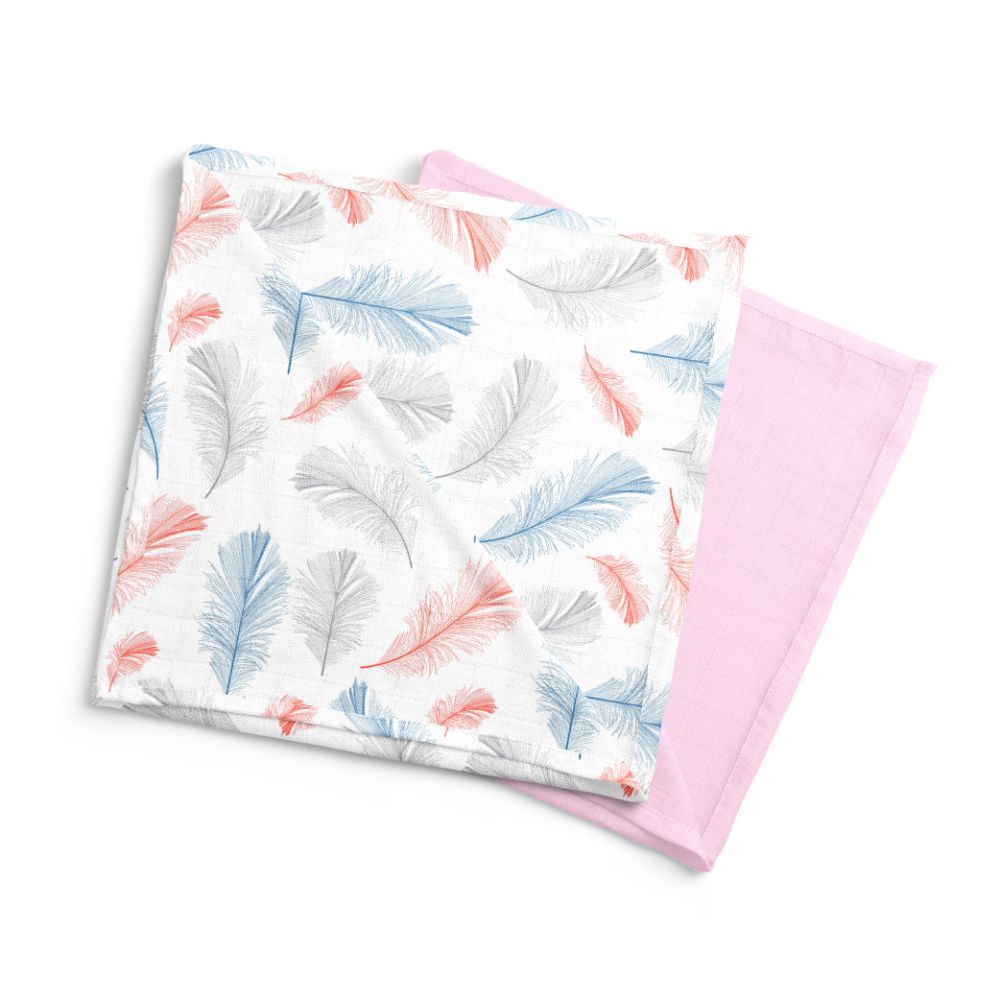 Moon - Organic Muslin Swaddle Wrap Pack of 2 - Feather Print & Pink