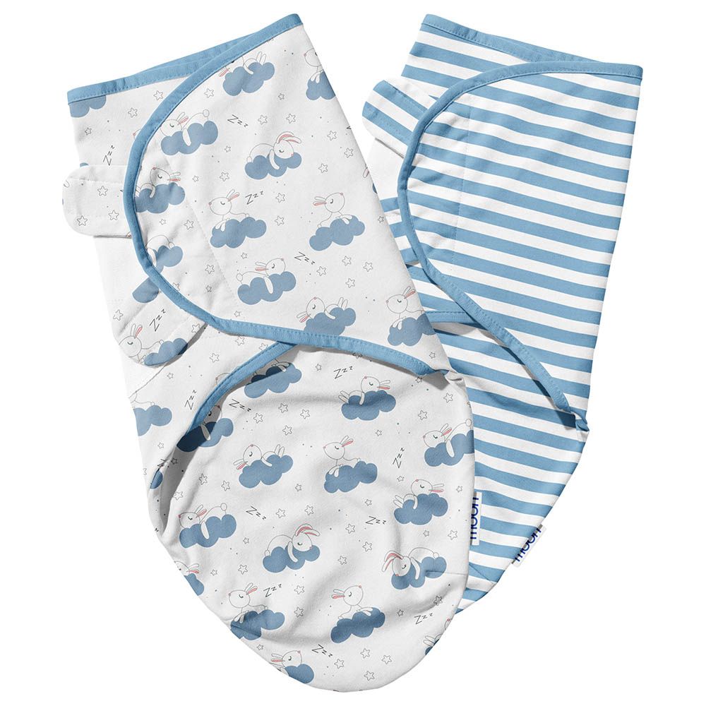 Moon - 2pcs-set Baby Swaddle - Rabbit & Blue