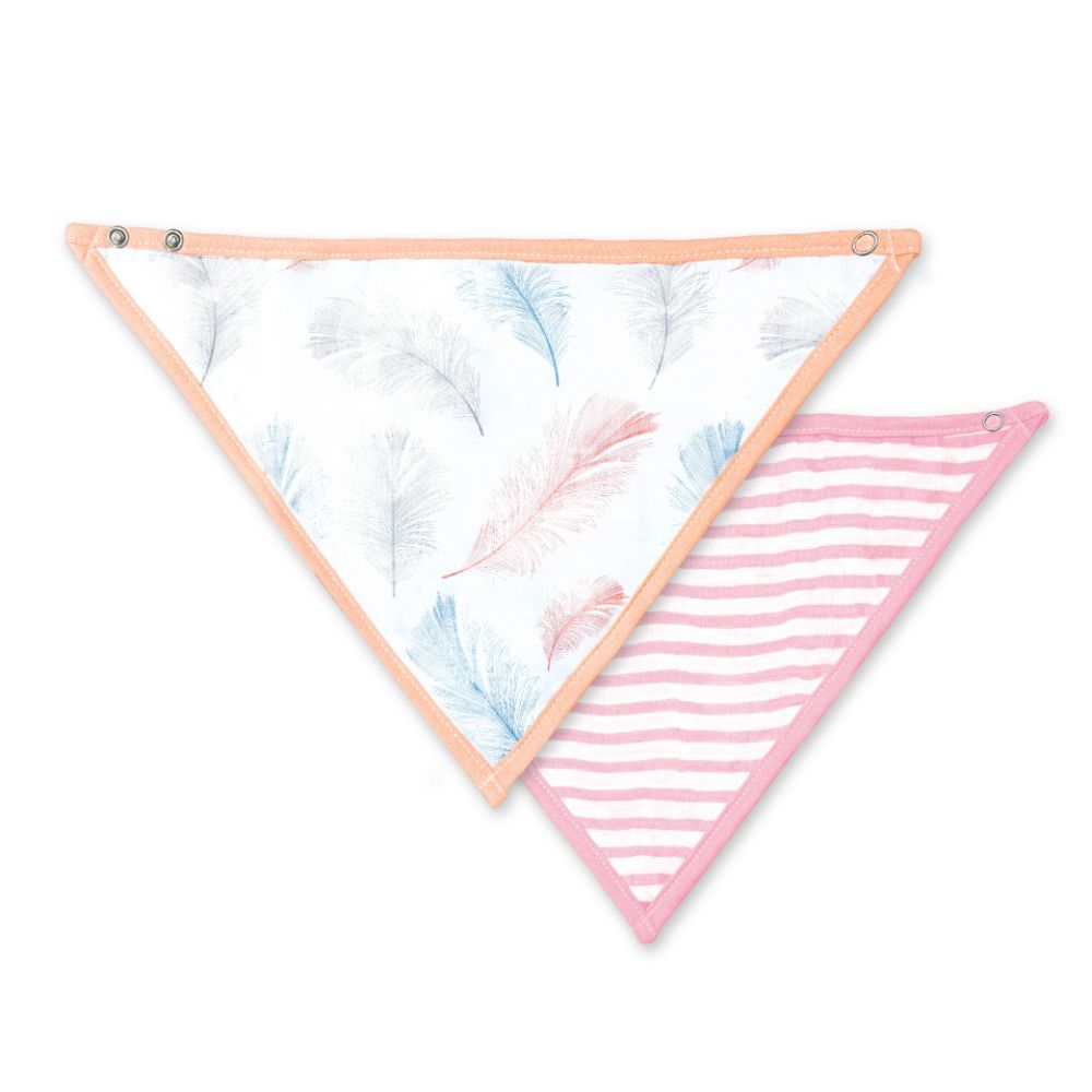 Moon - Organic Muslin Bibs Pack of 2 - Feather & Pink Stripes
