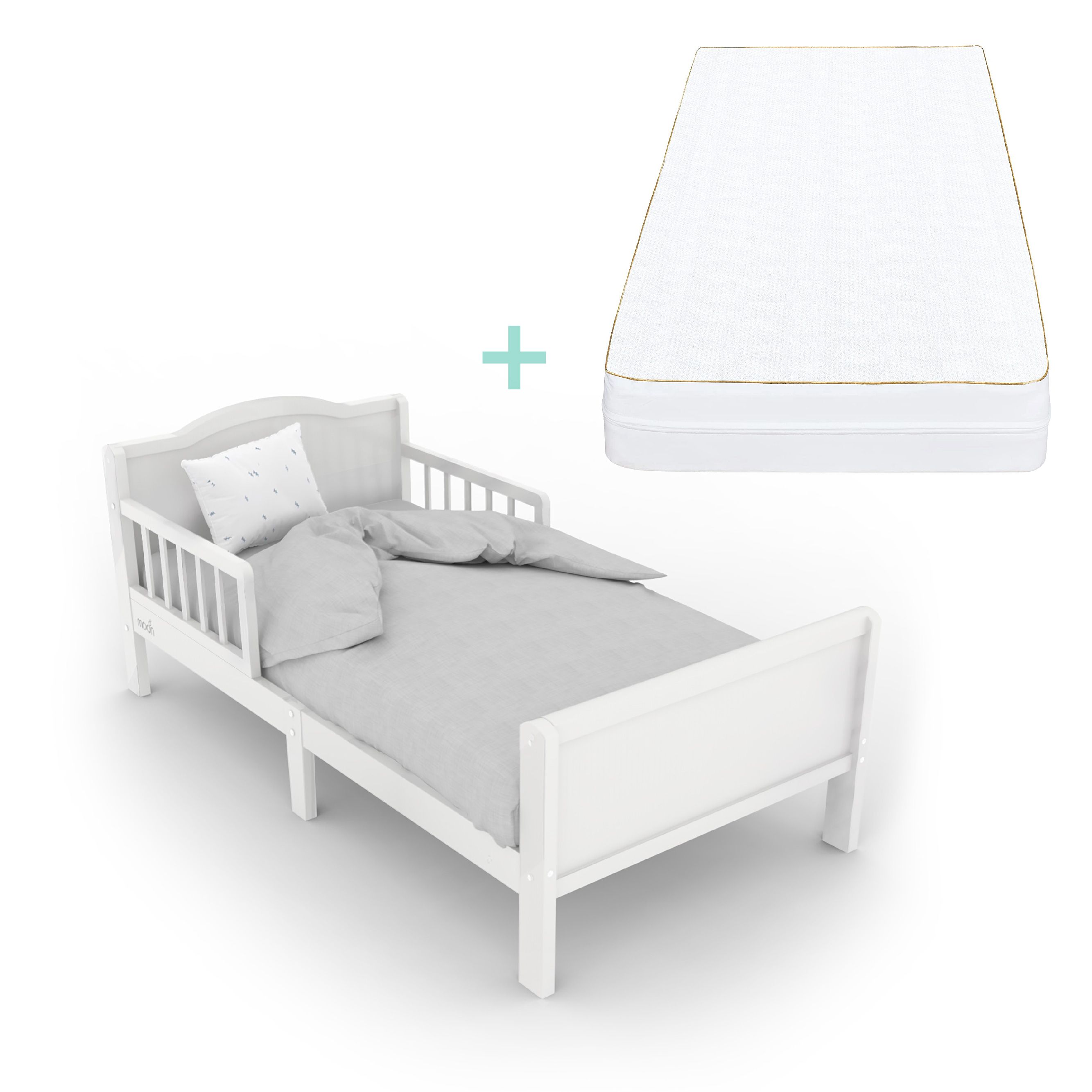 Moon - Wooden Toddler Bed & Mattress - White