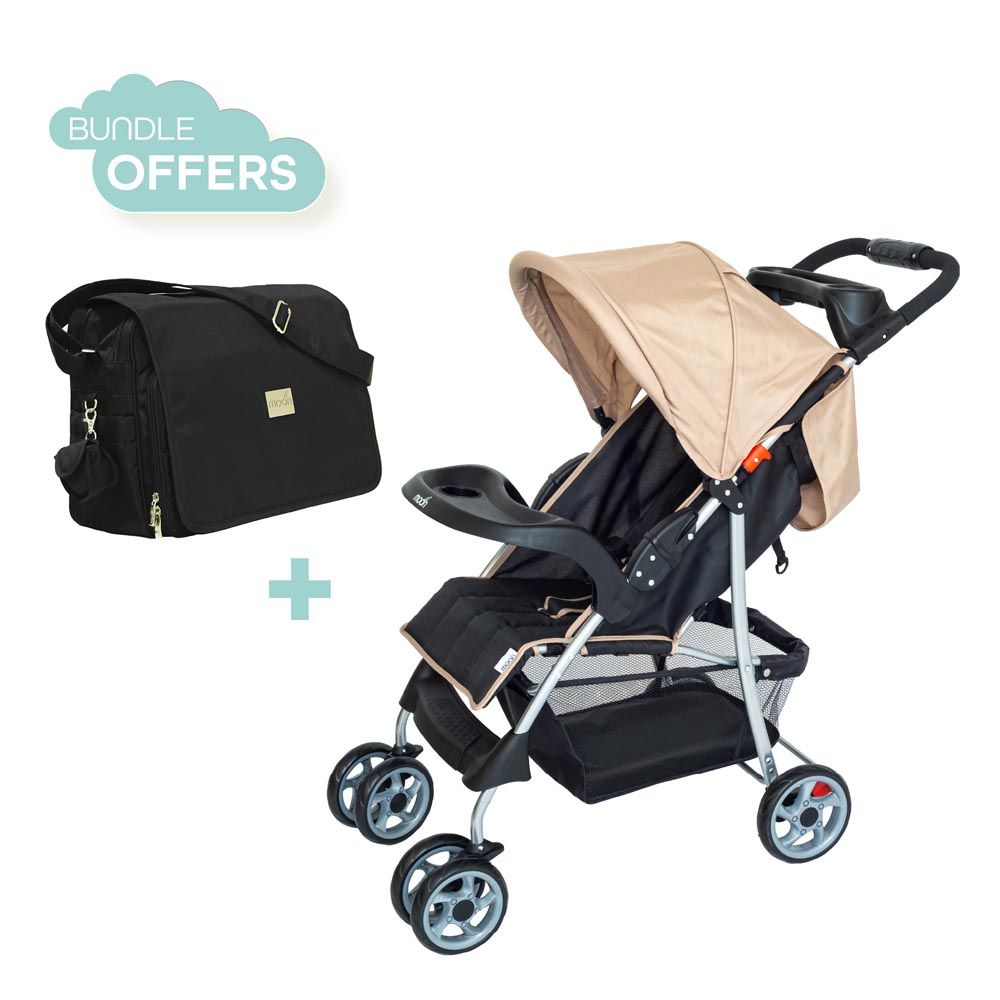 Moon - Fold Stroller - Beige + Messenger Diaper Bag - Grey