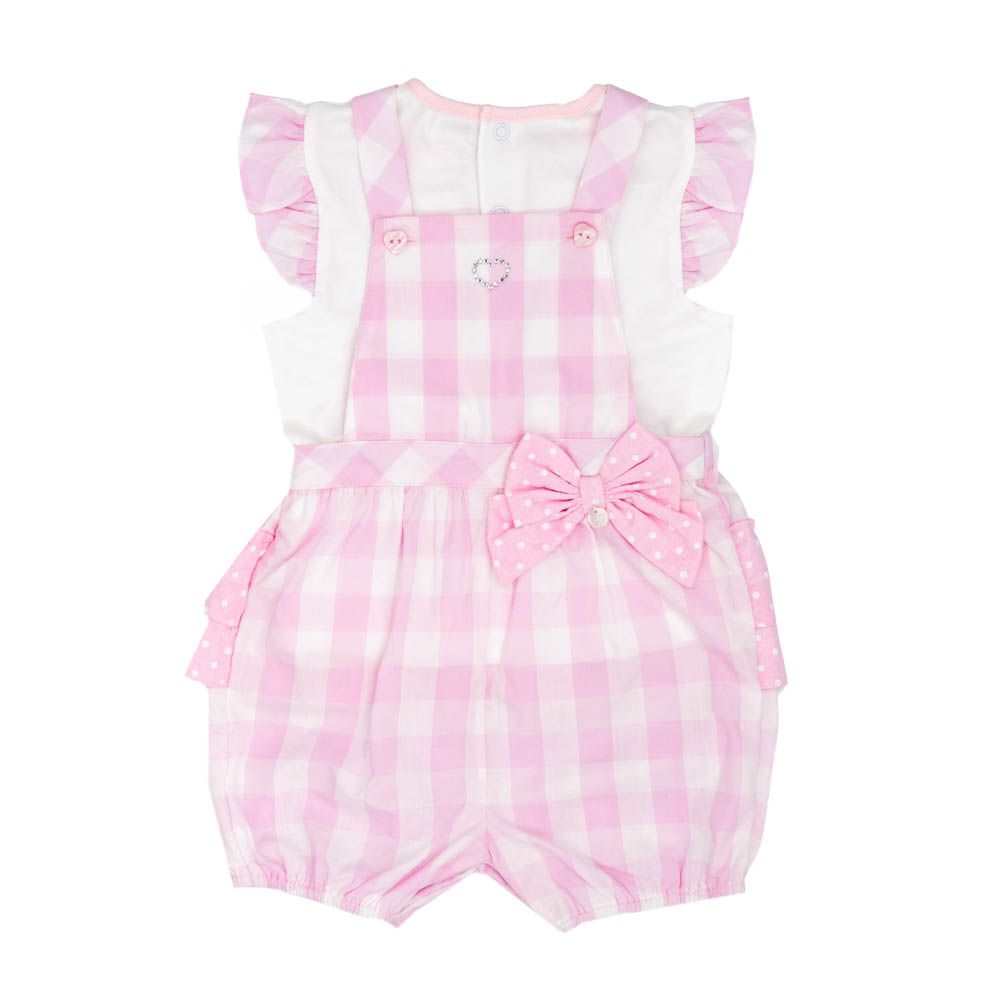 Moon - 2pc-Set - 100% Cotton Top & Dungaree - Pink Gingham