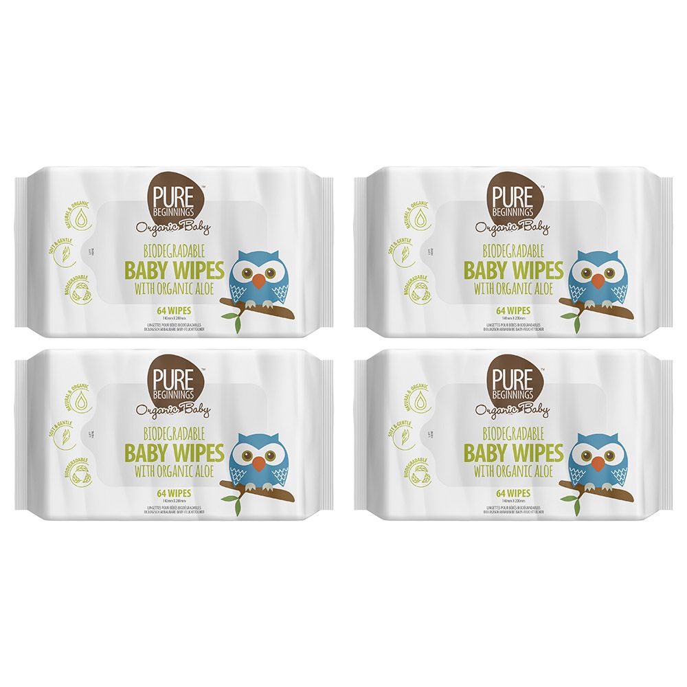 Pure Beginnings - Organic Baby Wipes 64Pcs - Pack of 4