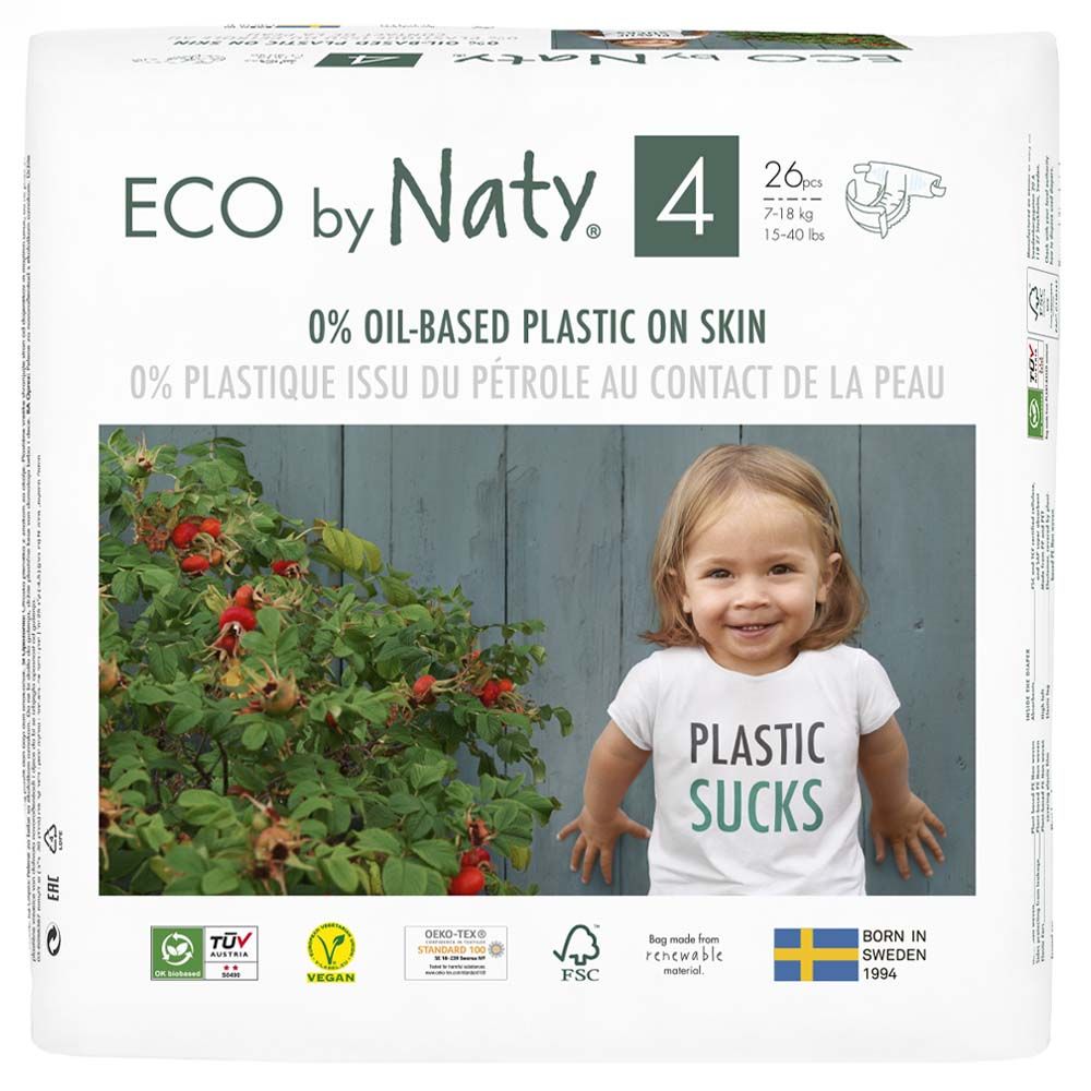 Naty - Diapers Size 4, 26 pcs (7-18 kg, 15-40 lbs)