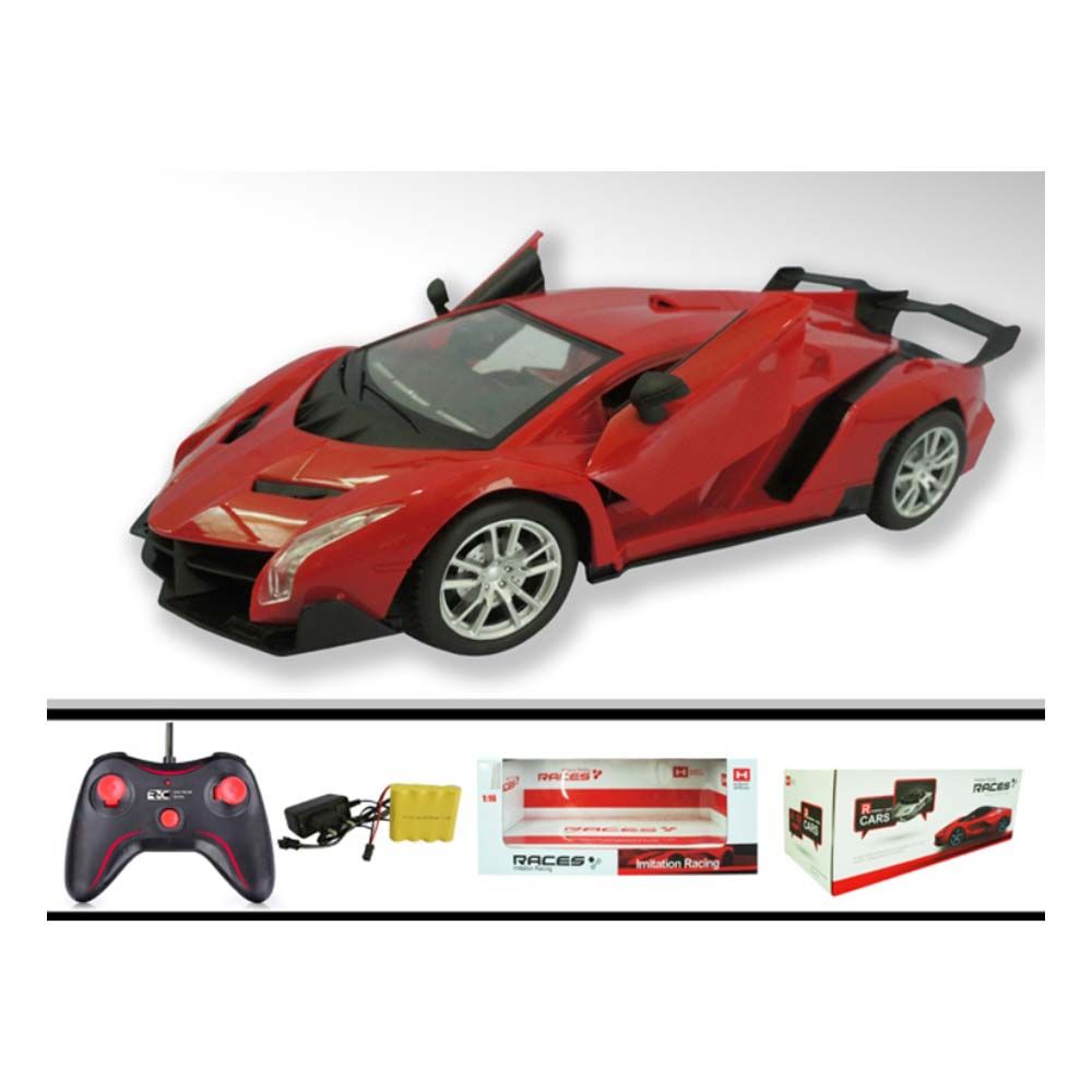 Imitation Racing - 1:16 Remote Control Car with Light - Red