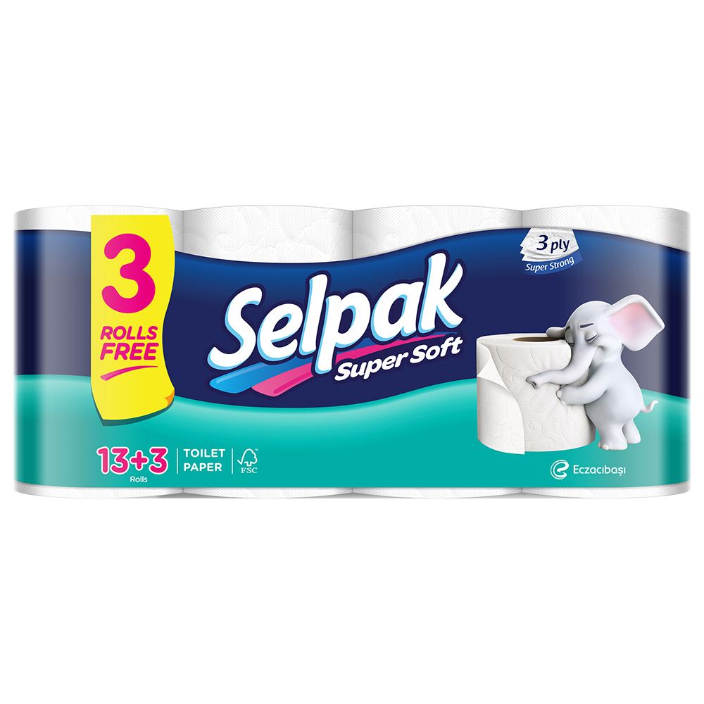 Selpak Super Soft Embossed Toilet Paper 140 Sheets x 3Ply, 17 GSM Pack of 13 Rolls + 3 Rolls Free